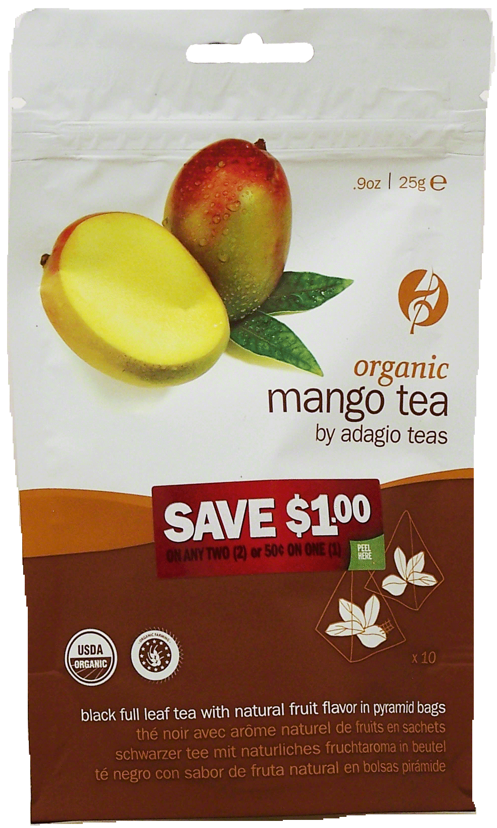 Adagio  mango tea, black full leaf tea with natural fruit flavor in 10 pyramid bags Full-Size Picture